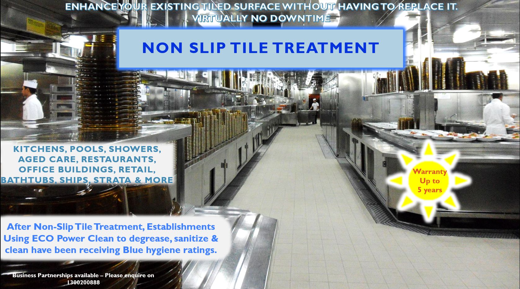 Marine Non Slip Tile treatment for Cruise ship commercial tiled kitchen